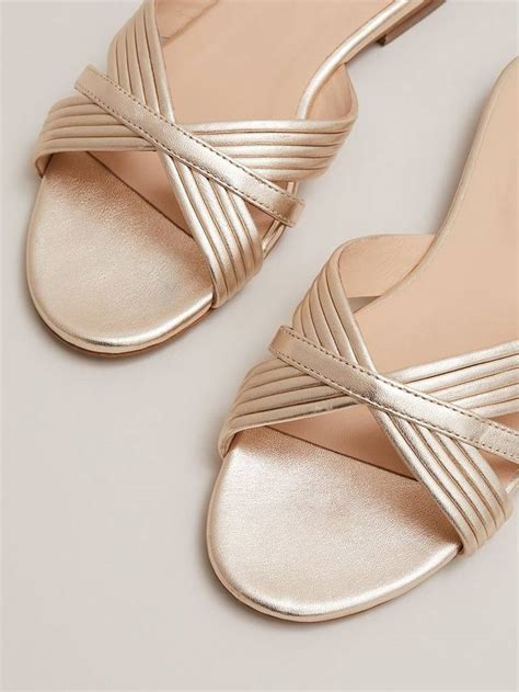 Phase Eight Leather Slip On Sandals Gold