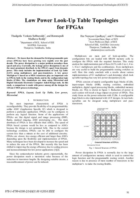 PDF Low Power Look Up Table Topologies For FPGAs