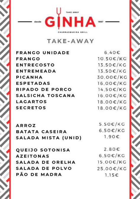 Menu At Churrasqueira Ginha Infantado Restaurant Loures Av