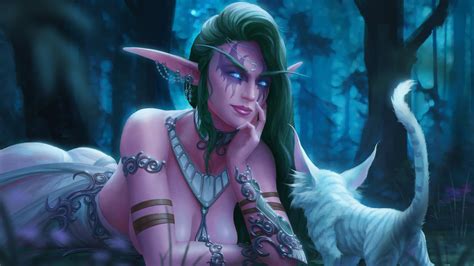 Tyrande Whisperwind Wow Elf Fantasy Girl White Tiger 4k Hd Phone