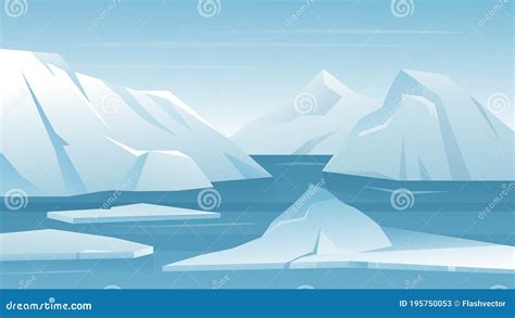 Arctic Antarctic Landscape Cartoon Frost Nature Scenery Of North With