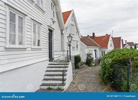 White Houses On Stavanger Historical Old Town Street Norway Stock