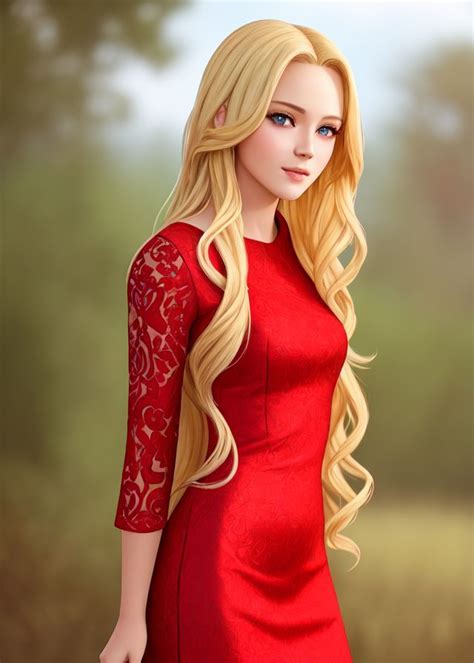 Blonde Red Dress