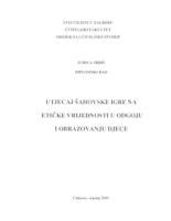 Utjecaj šahovske igre na etičke vrijednosti u odgoju i obrazovanju