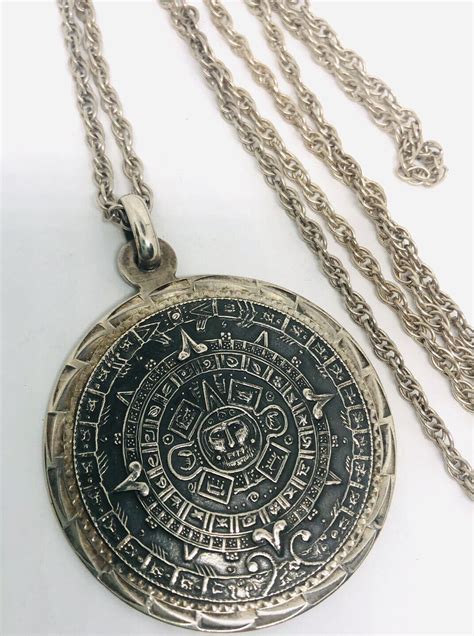 Large Sterling Silver Mexico Mayan Calendar Necklace … Gem