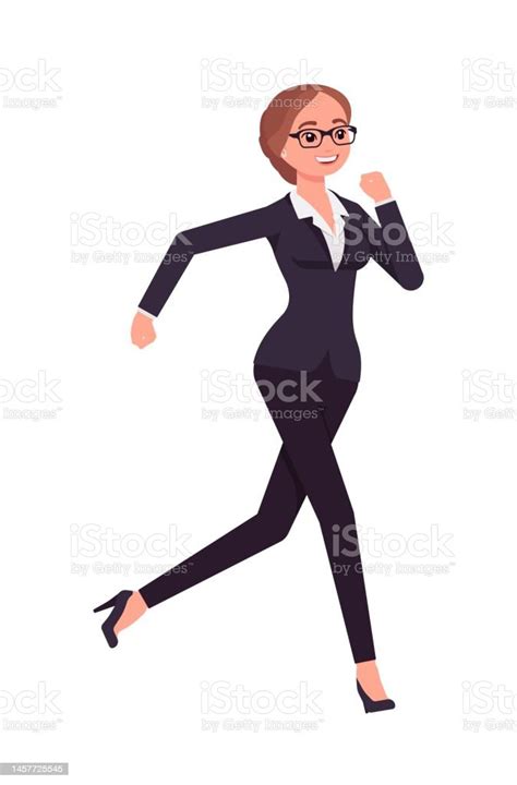 Elegant Confident Female Business Assistant Classic Pant Suit Woman Running Stock Illustration