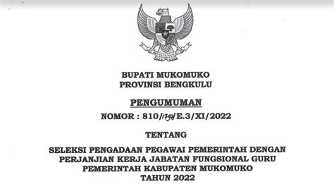 Rincian Formasi Casn Pppk Guru Kabupaten Mukomuko Bengkulu 2022