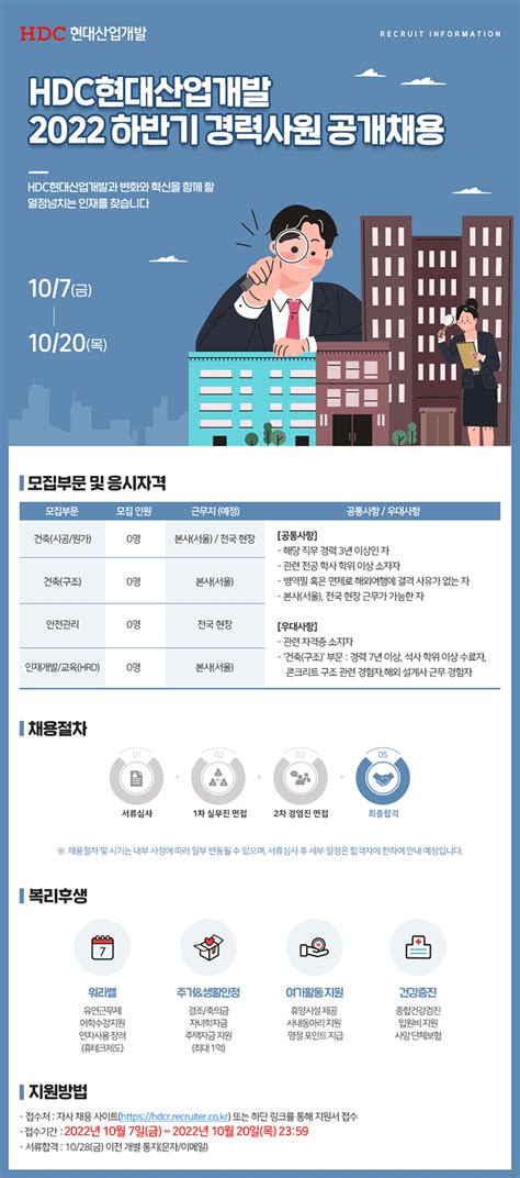 Hdc현대산업개발 2022 하반기 경력사원 공개채용 ~1020 No1325983 건설워크넷 건설취업 건설워커