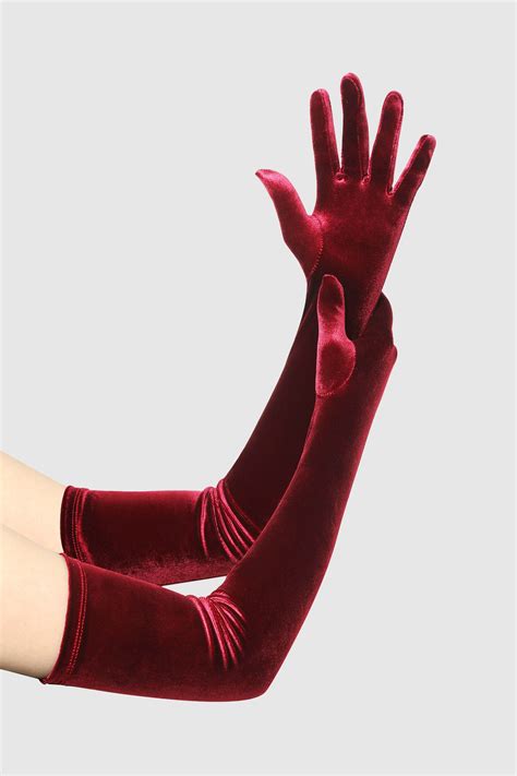 21 6 Elbow Length Velvet Stretchy Gloves Wine Red Artofit