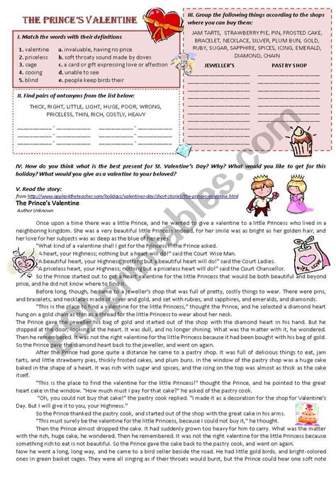 The Princes Valentine Esl Worksheet By Catherine Shutik