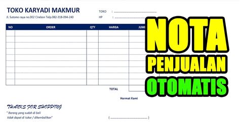 CARA MEMBUAT NOTA OTOMATIS DI EXCEL NOTA PEMBAYARAN YouTube