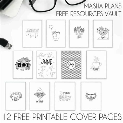 Free Bullet Journal Cover Page Printables | Masha Plans