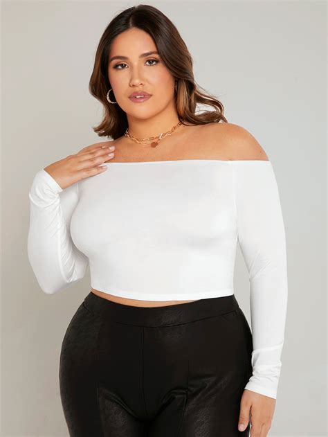 Shein Basics Plus Off Shoulder Solid Tee Shein Usa