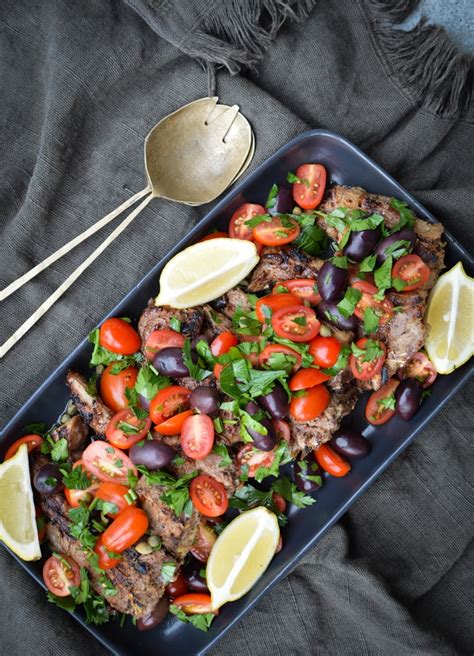 Greek Lamb Chops With Tomato Salad Quick Easy Well Nourished