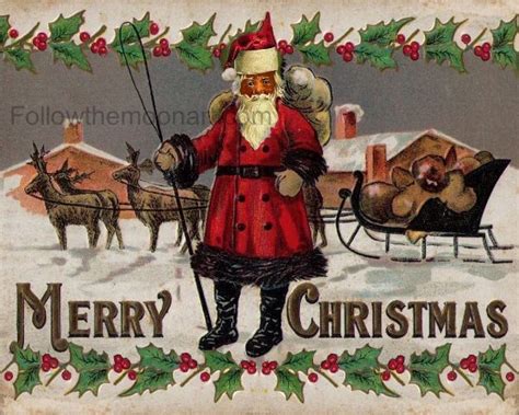 Details About Merry Christmas Vintage Black African American Santa Claus Holiday Art Print