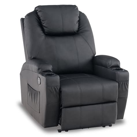 Mcombo Faux Leather Electric Power Recliner Chair With Heat And Massage Footrest Extended