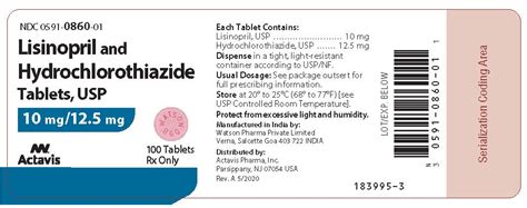 Lisinopril And Hydrochlorothiazide Actavis Pharma Inc Fda Package