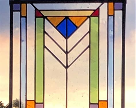 Stained Glass Window Panel With Chevrons Craftsman Style Etsy