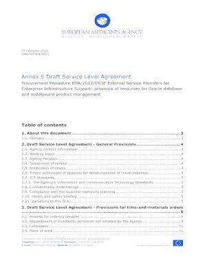 Fillable Online Annex Draft Service Level Agreement Fax Email Print