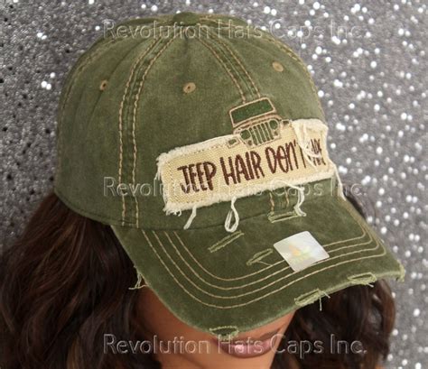 Jeep Hair Don T Care Cap Hat Trendy And Tip Vintage Distressed Army Olive Green Hip Head Wear