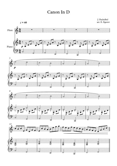 Canon In D Johann Pachelbel For Flute And Piano By Johann Pachelbel Sheet Music For Flute And