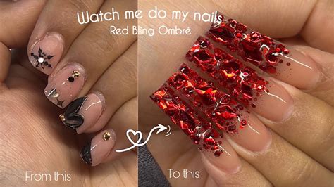 Red Bling Ombré Removal New Set Acrylic Nails Tutorial Youtube