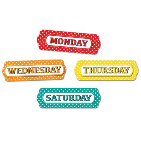 Ashley Prod Mag Timesavers Labels Days Of Week White Polka Dots 8