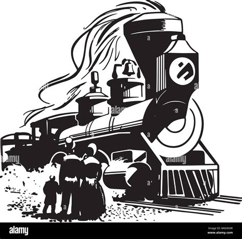 Steam Locomotive Arriving - Retro Clip Art Illustration Stock Vector ...