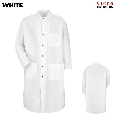 Red Kap Ks58wh White 100 Spun Polyester Snap Front Butcher Coat