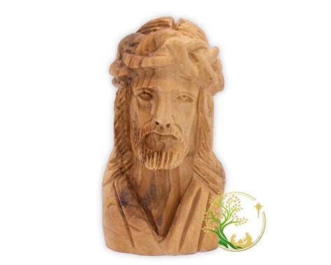 Mini Detailed Bust Of Jesus Head Statue Olive Wood Statue Hand Carved