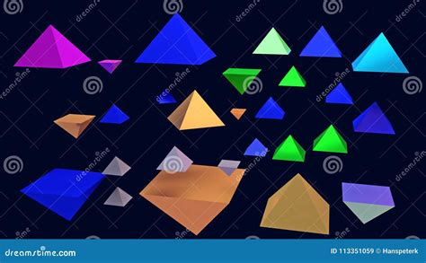 Illustration 3d Des Pyramides Brillantes Planantes Illustration Stock