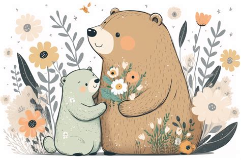 Scandinavian mom and baby bear By mamimo shop | TheHungryJPEG