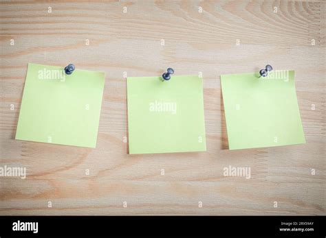 Three Green Paper Notes Mockup Pinned To Wooden Bulletin Board Sticky Notes On Bulletin Board