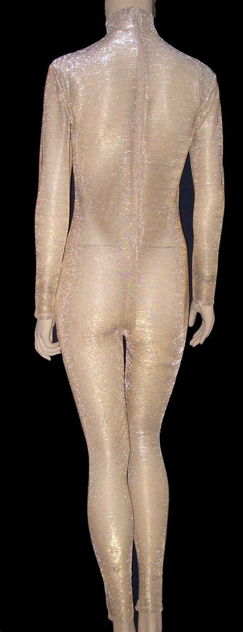 Sheer Nude Stretch Mesh With Gold And Silver Metallic Unitard Etsy