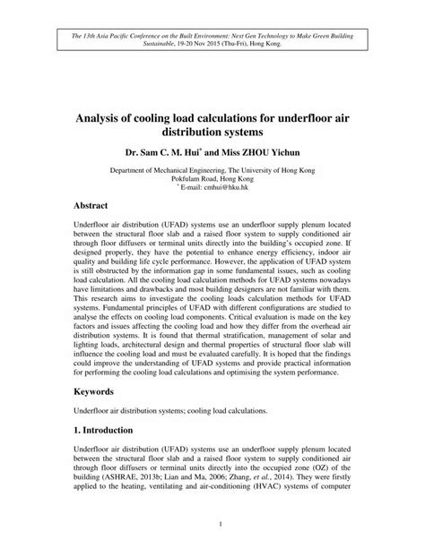 Pdf Analysis Of Cooling Load Calculations For Underfloor Ibse Hk