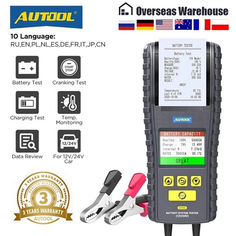 AUTOOL Probador De Bater A De Coche BT860 12 24V Con Impresora Y