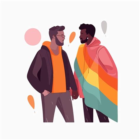 Um Retrato De Um Casal Gay Uma Bandeira Do Arco Ris O Conceito De Lgbtq Ilustra O De Um