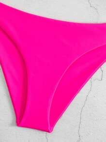 Swim Basics Summer Beach Plain V Neck Bikini Set Shein Usa