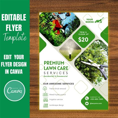 Lawn Care Services Flyer Digital Editable Canva Template Landscaping