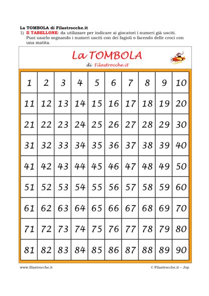 Gioco Tombola Il Tabellone Dei Numeri Stampa Disegna E Crea Con