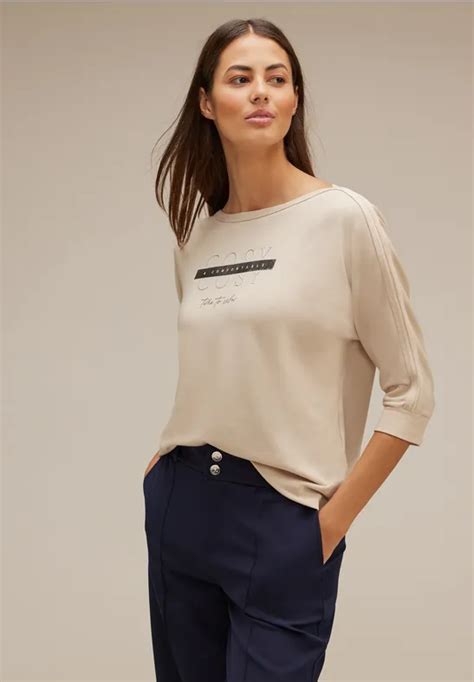 STREET ONE Shirt mit Schimmer Wording für Damen in Beige STREET ONE