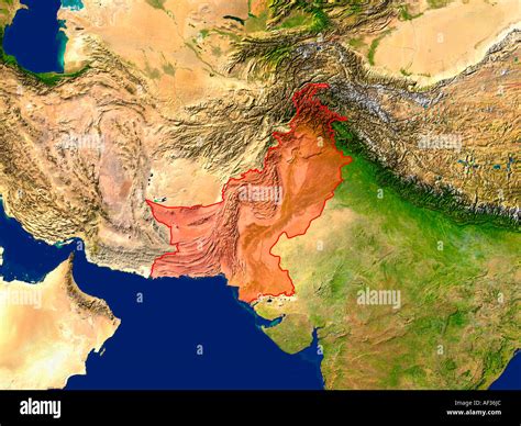 Satellite Image Of Pakistan Highlighted Red Stock Photo - Alamy