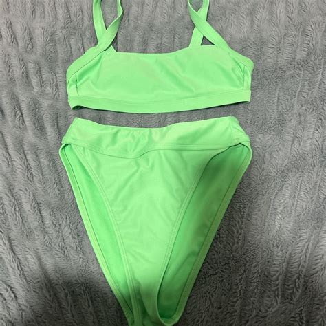 Small High Cut And High Waisted Green Target Bikini Depop