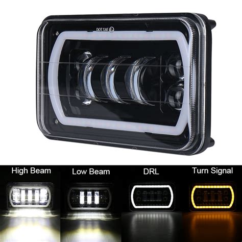 4X6 Inch LED Head Light Lamp DRL Headlight Crystal Clear Hi Lo Beam DRL