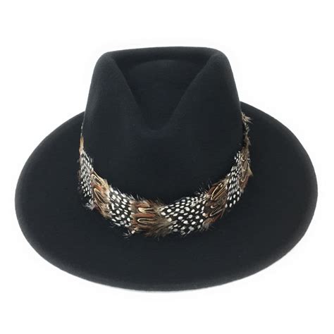 Wool Black Fedora Hat With Country Feather Wrap Trim Chadlington