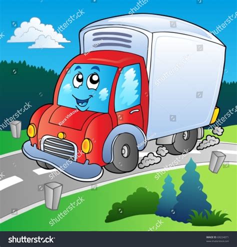 Cartoon Delivery Truck On Road Vector Stock Vector (Royalty Free) 69224071