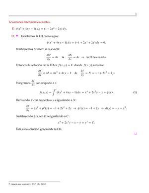 FD01 Ejercicio 1 Ecuaciones Diferenciales Exactas E 3x 2 C 2xy 2