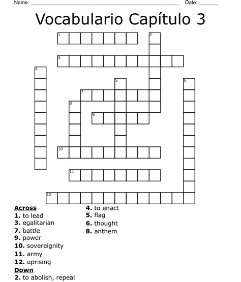 Vocabulario Capítulo 3 Crossword WordMint