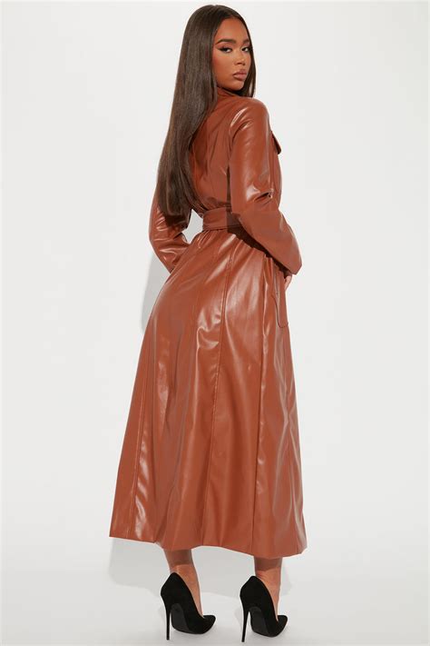 Americana Faux Leather Maxi Dress Camel Fashion Nova