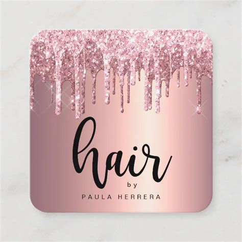 Elegant Copper Rose Gold Glitter Drips Hairstylist Square Business Card Zazzle